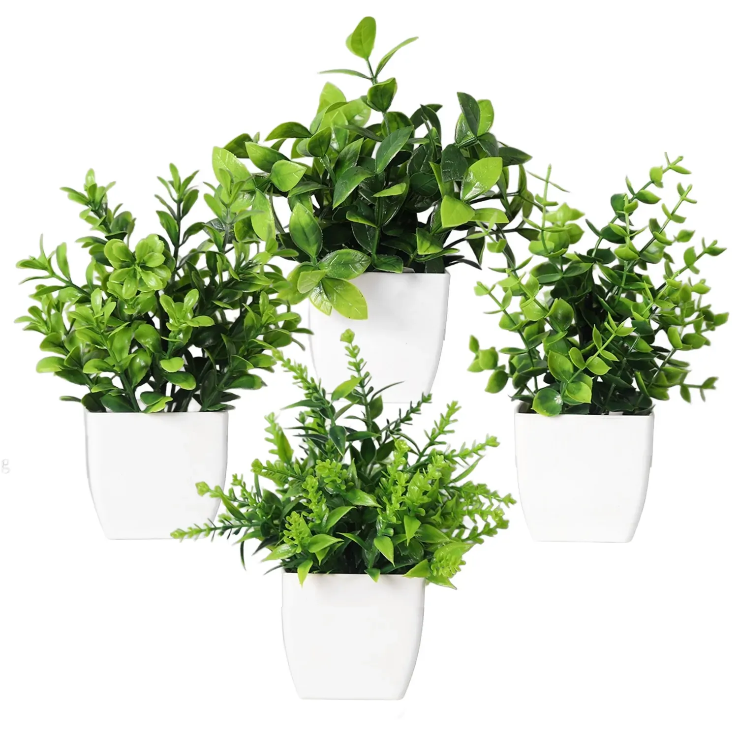 4-Pack Mini Artificial Plants in White Plastic Pots (3-Pack)